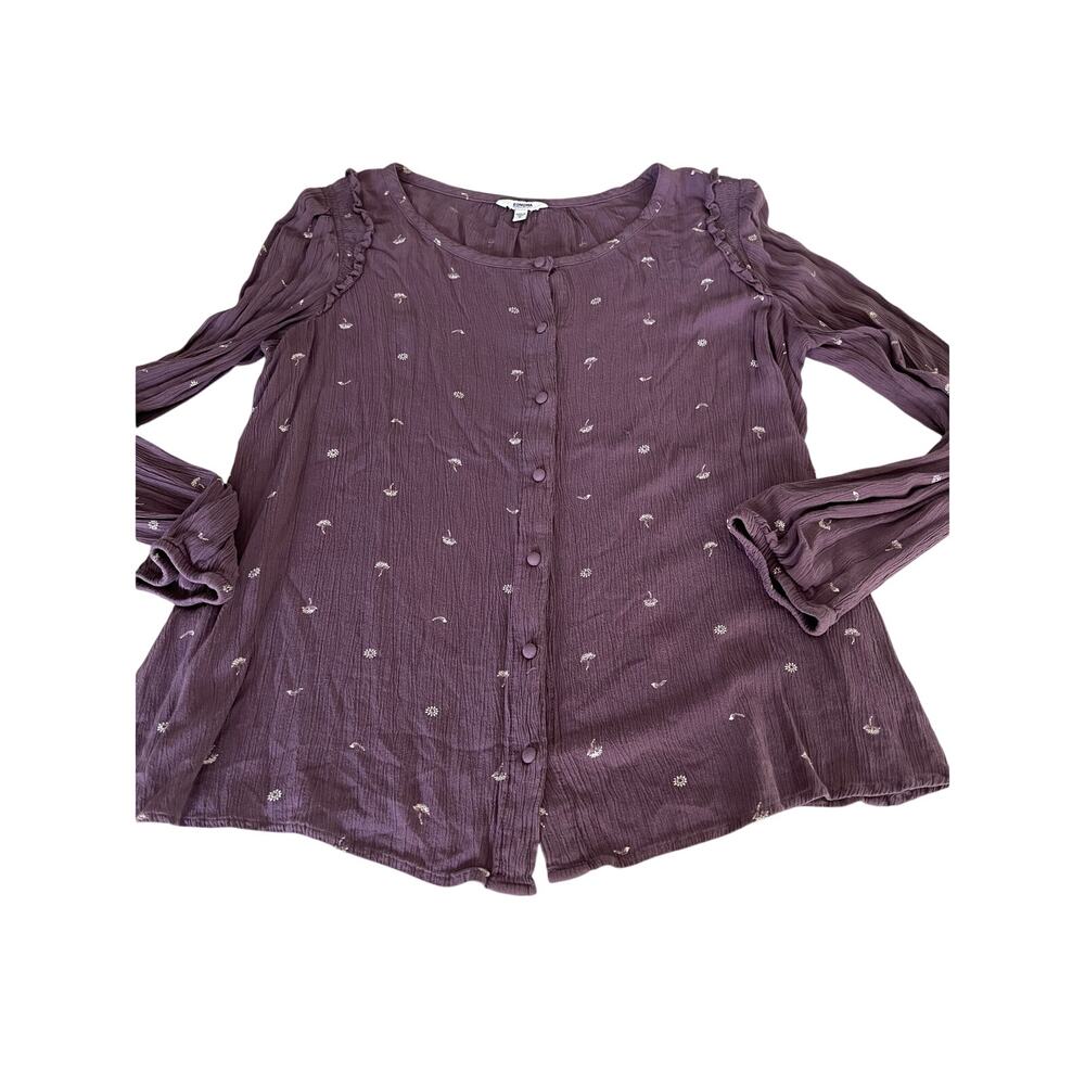 Sonoma- Purple Dandelion Print Crinkle Rayon Blouse Size Small Boho